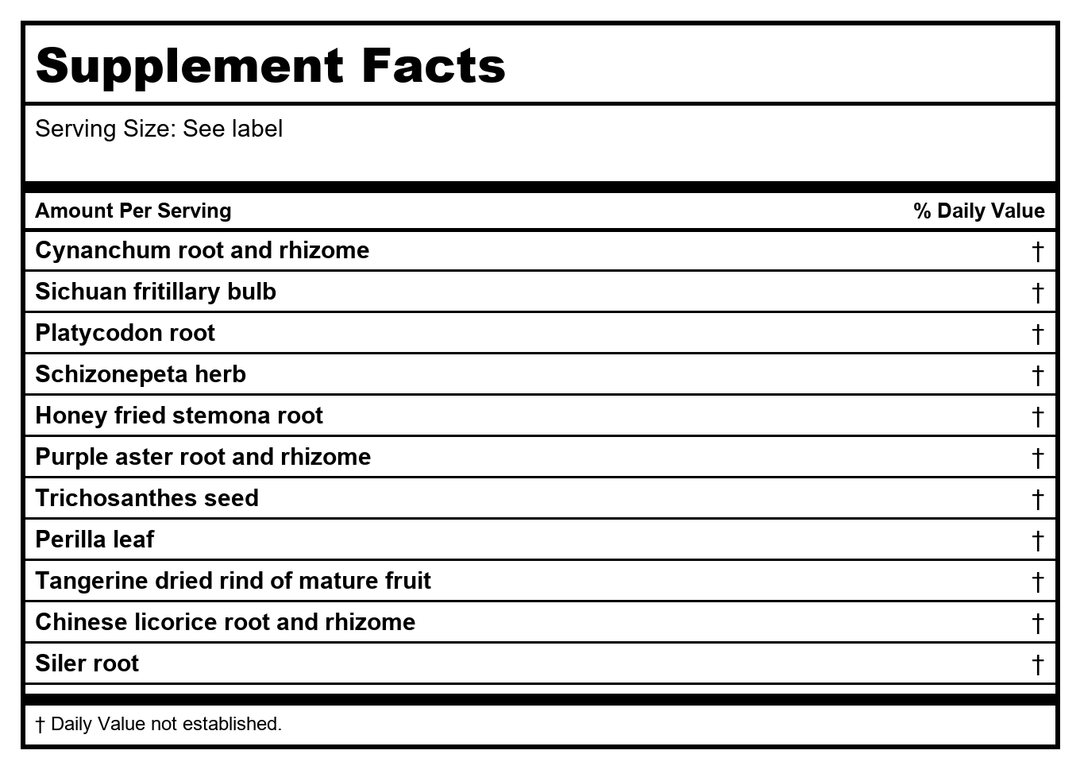 Kan Herb Traditionals Lung Qi Release 8 Ounce - Supplement Facts panel