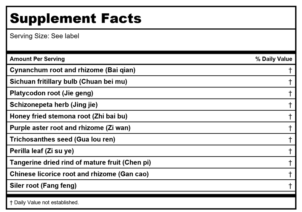 Kan Herb Traditionals Lung Qi Release 120 Tablets - Supplement Facts panel