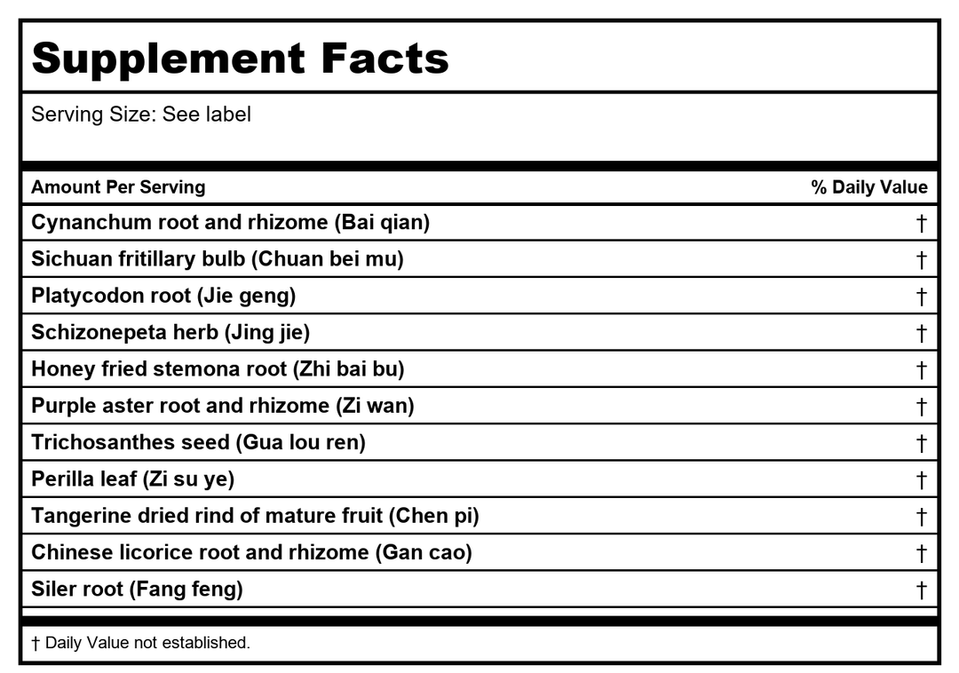 Kan Herb Traditionals Lung Qi Release 120 Tablets - Supplement Facts panel