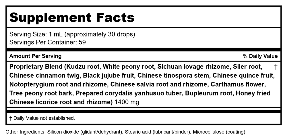 Kan Herbals Meridian Comfort 2 Ounce - Supplement Facts panel