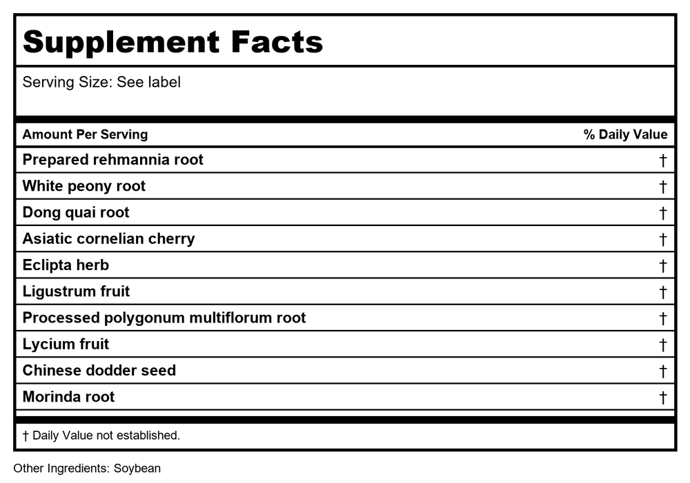 Kan Herb Traditionals Nourish Jade Yin 8 Ounce - Supplement Facts panel