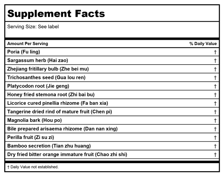 Kan Herb Chinese Modular Solutions Purge Sticky Stuff 2 Ounce - Supplement Facts panel