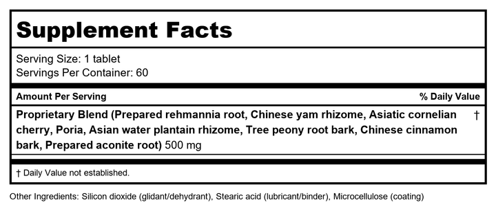 Kan Herb Traditionals Rehmannia Eight 60 Tablets - Supplement Facts panel