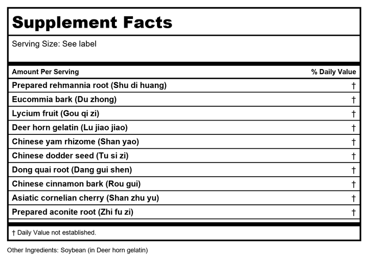 Kan Herb Traditionals Replenish the Right 60 Tablets - Supplement Facts panel