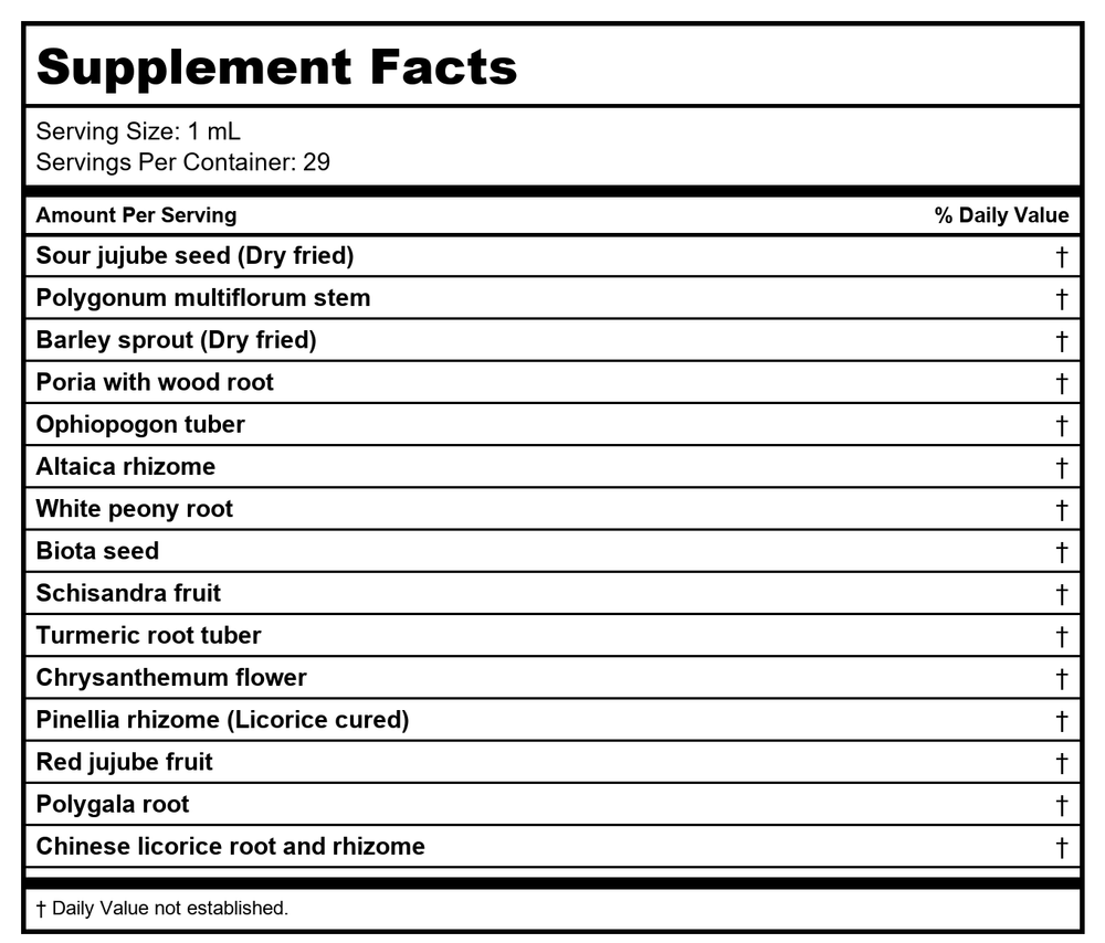 Kan Herb Traditionals Rescue The Spirit 1 Ounce - Supplement Facts panel