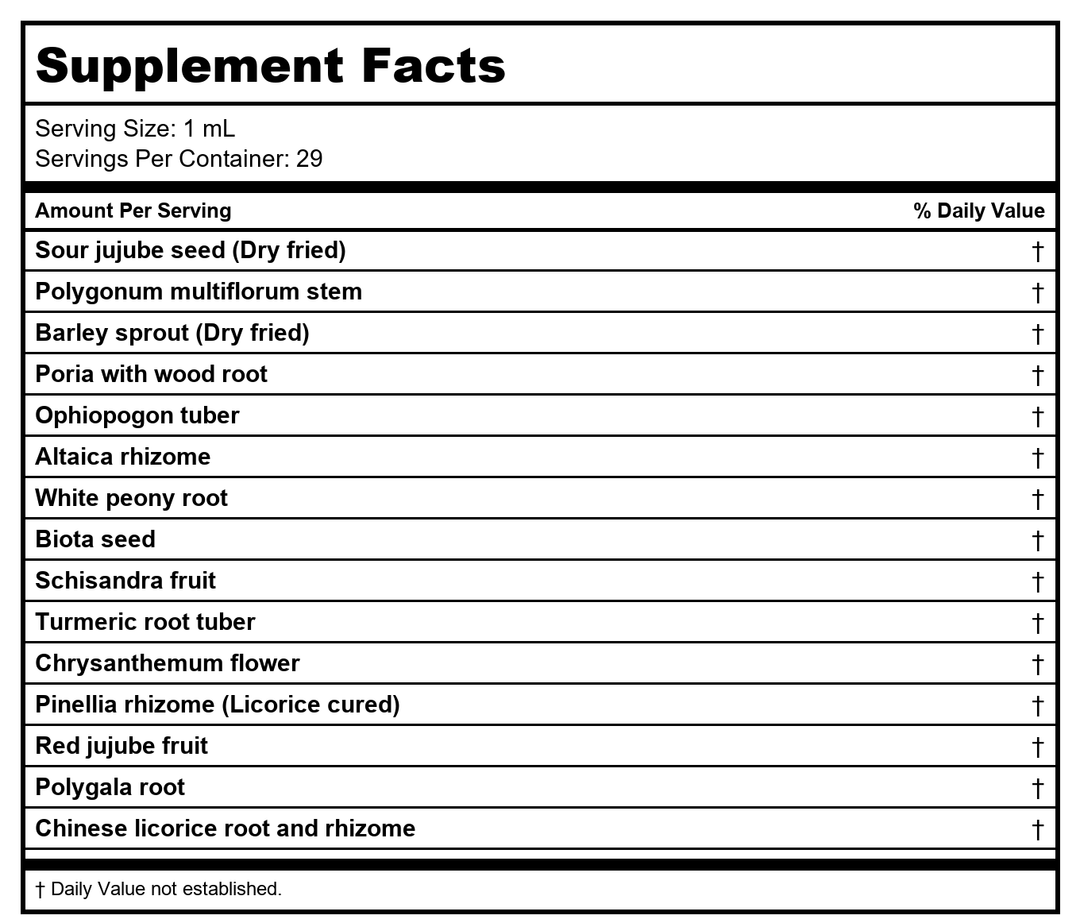 Kan Herb Traditionals Rescue The Spirit 1 Ounce - Supplement Facts panel