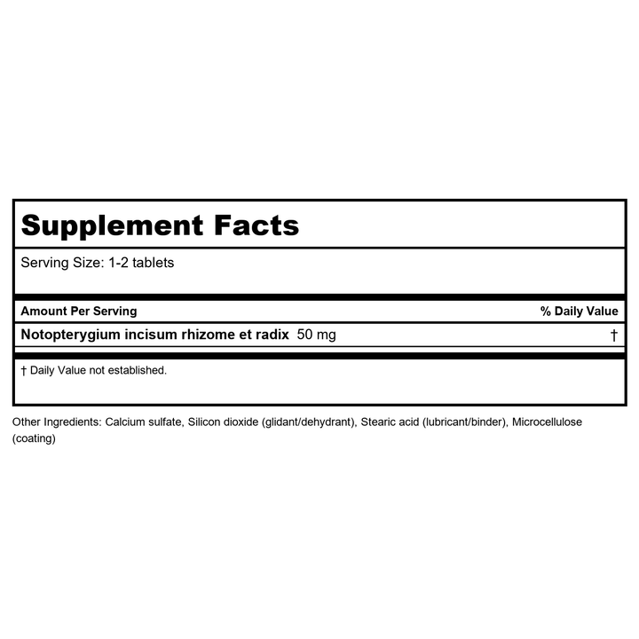 Kan Herb Traditionals Zhong Gan Ling 120 Tablets - Supplement Facts panel