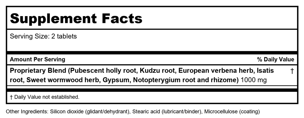 Kan Herb Traditionals Zhong Gan Ling 300 Tablets - Supplement Facts panel