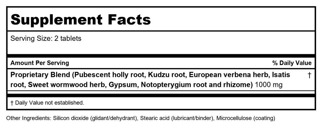 Kan Herb Traditionals Zhong Gan Ling 300 Tablets - Supplement Facts panel