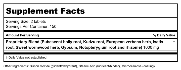 Kan Herb Traditionals Zhong Gan Ling 300 Tablets - Supplement Facts panel