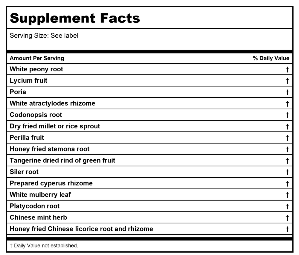 Kan Herb Gentle Warriors Peacemakers Wood Builder 4 Ounce - Supplement Facts panel