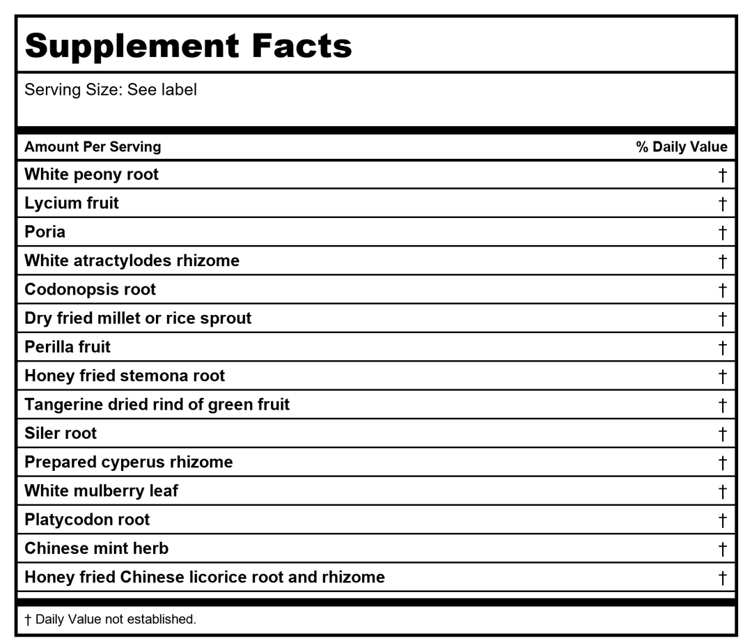 Kan Herb Gentle Warriors Peacemakers Wood Builder 4 Ounce - Supplement Facts panel