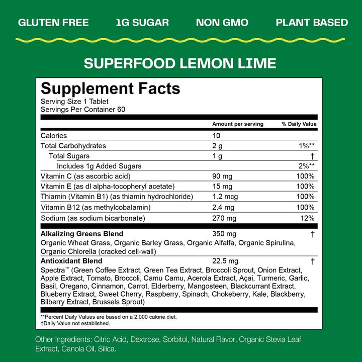 Amazing Grass Fizzy Green Tablets Superfood Lemon Lime:  60 Count (Packaging May Vary) - Supplement Facts panel