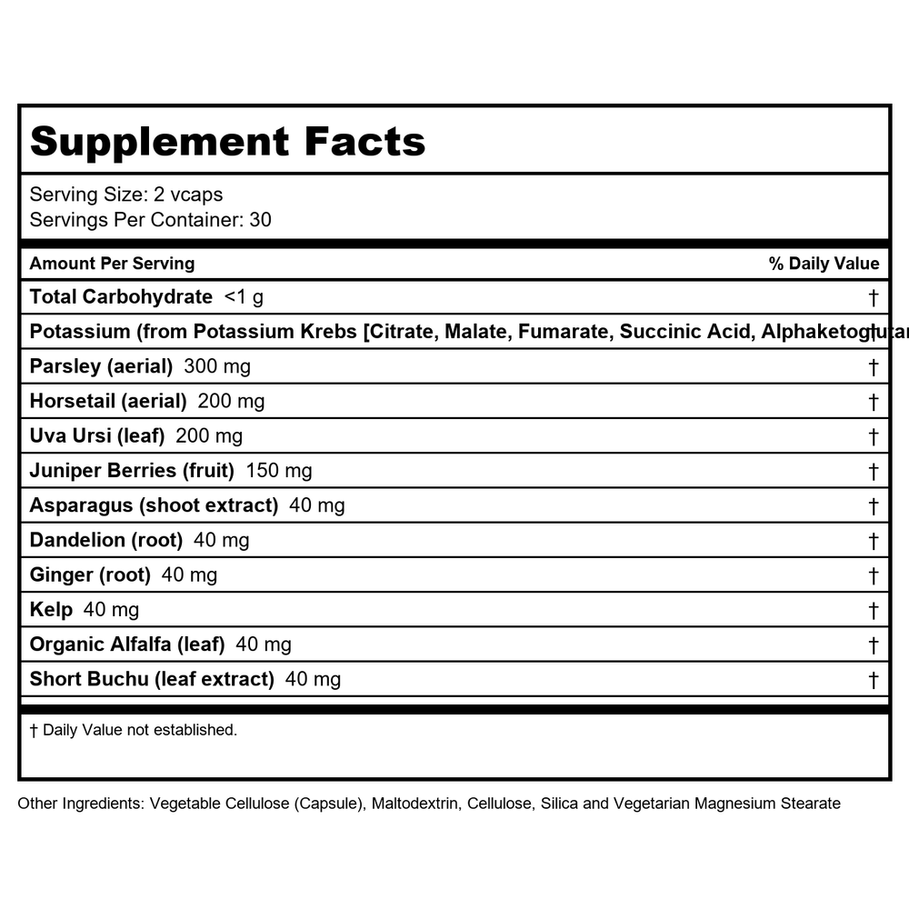 Natural Balance Water-X 60 Vcaps - 71217 - Supplement Facts panel
