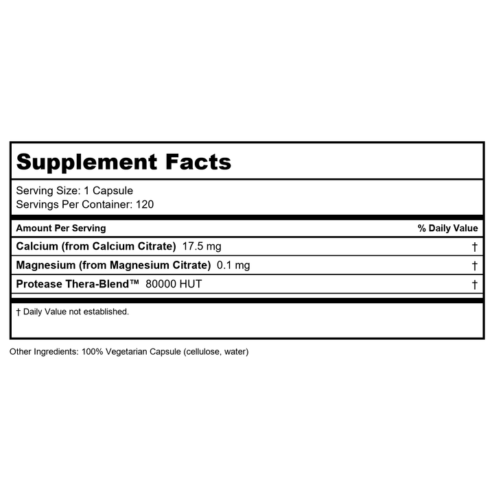 Enzyme Science Serrapeptase Pro 120 Vcap - Supplement Facts panel