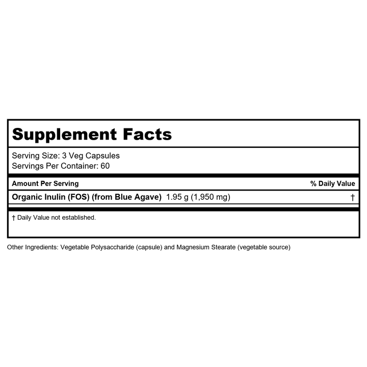 Now Food Prebiotic Inulin Fiber 180 Vcaps - Supplement Facts panel