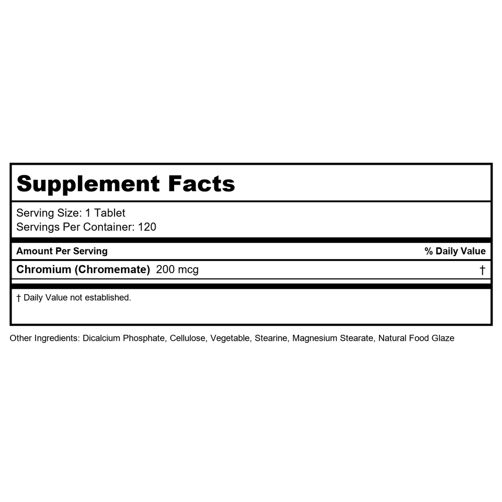 Progena Bio-Chrome GTF-200 120 Tablets - Supplement Facts panel