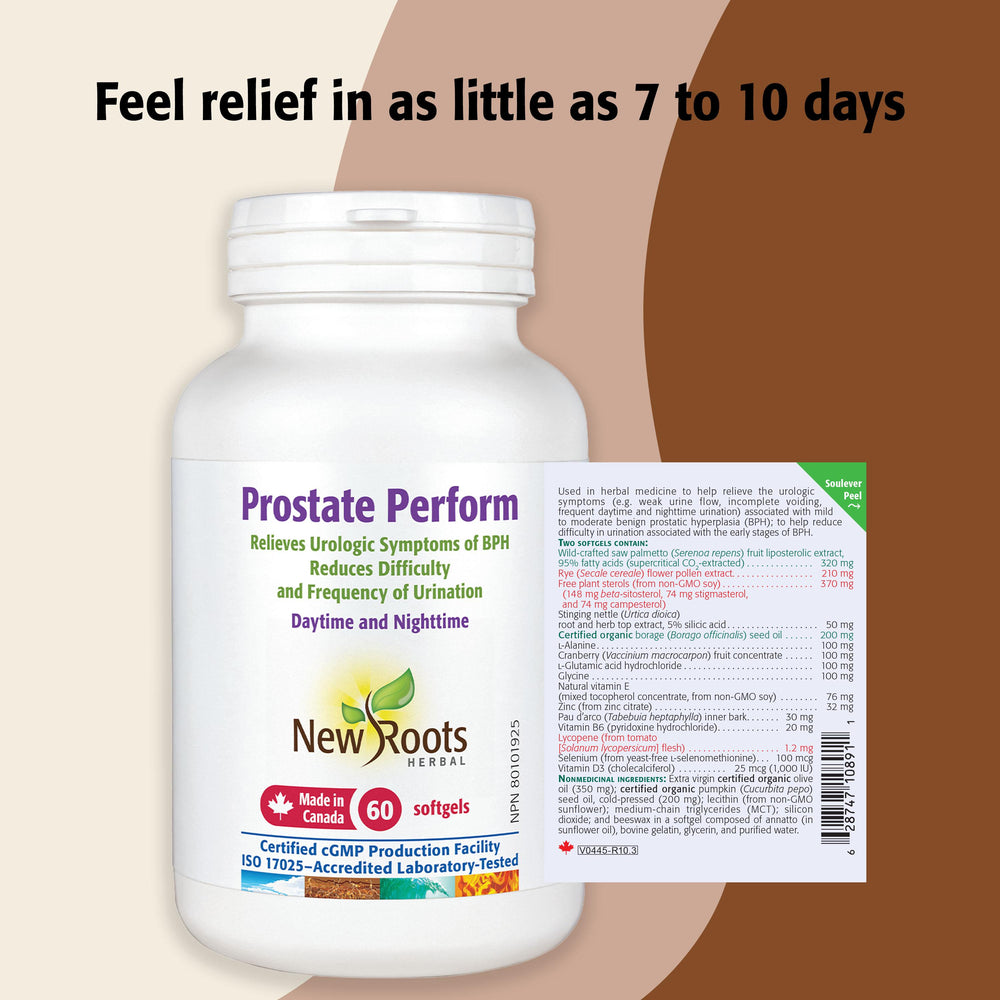 New Roots Herbal Prostate Perform 60 Softgels - Supplement Facts panel