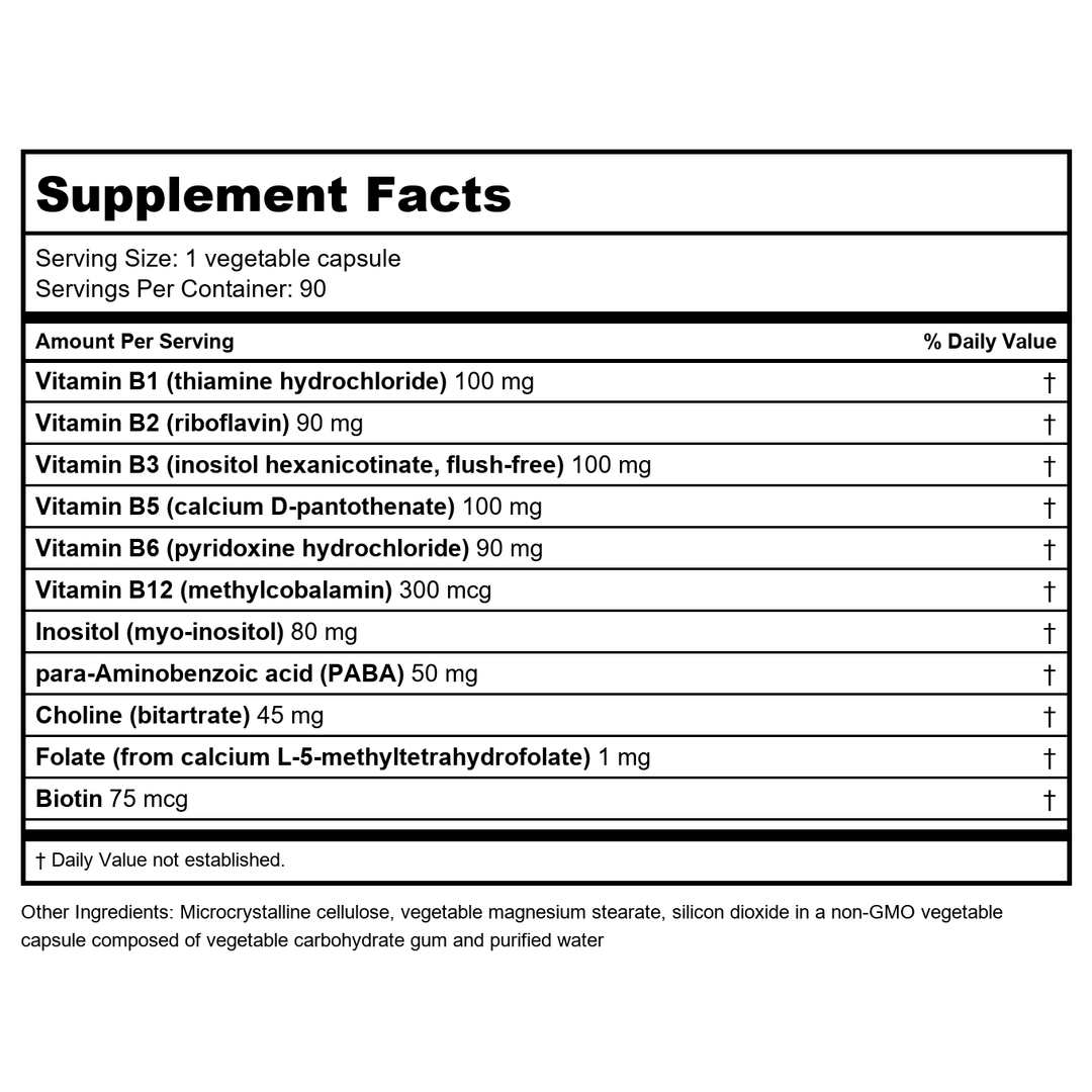 New Roots Herbal Ultra B Complex 100 mg 90 Capsules - Supplement Facts panel