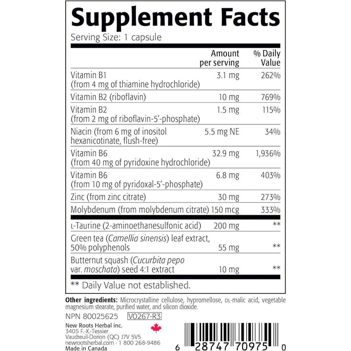 New Roots Herbal Ultra Zinc 30 mg 90 Capsules - Supplement Facts panel