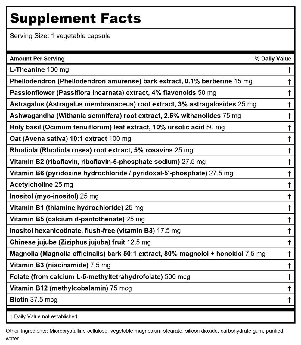 New Roots Herbal Just Chillin' 30 Capsules - Supplement Facts panel