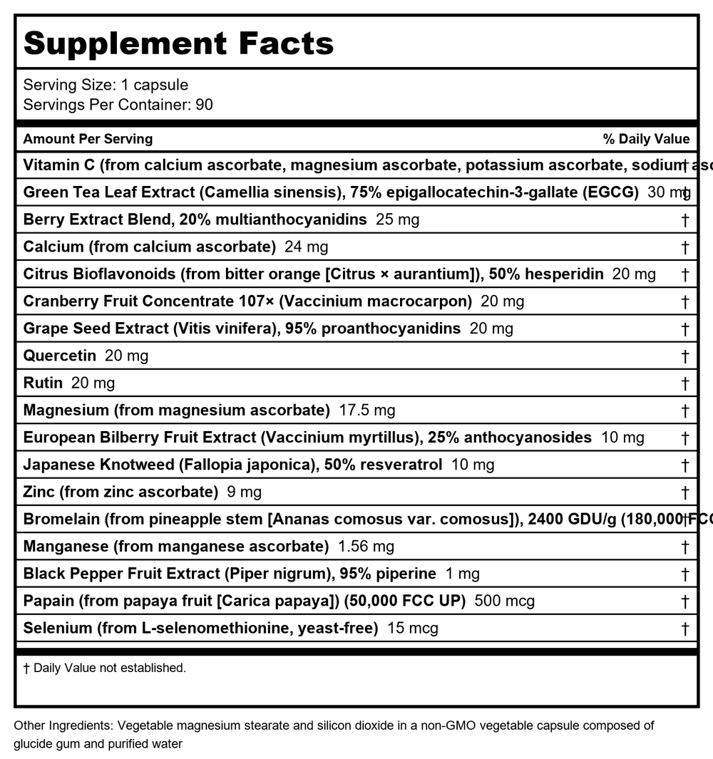 New Roots Herbal Vitamin C8 Immune Antioxidant Complex 527mg 90 Capsules - Supplement Facts panel