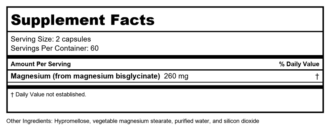 New Roots Herbal Pure Magnesium Bisglycinate 130 mg 120 Capsules - Supplement Facts panel