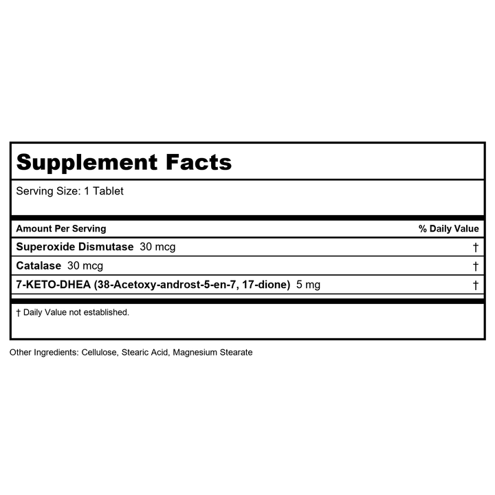 Biotics Research 7-Keto-Zyme 120 Tablets - Supplement Facts panel