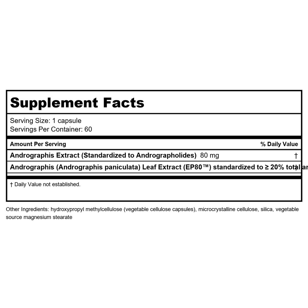 Euromedica Andrographis EP80 Extra Strength 60 Capsules - Supplement Facts panel