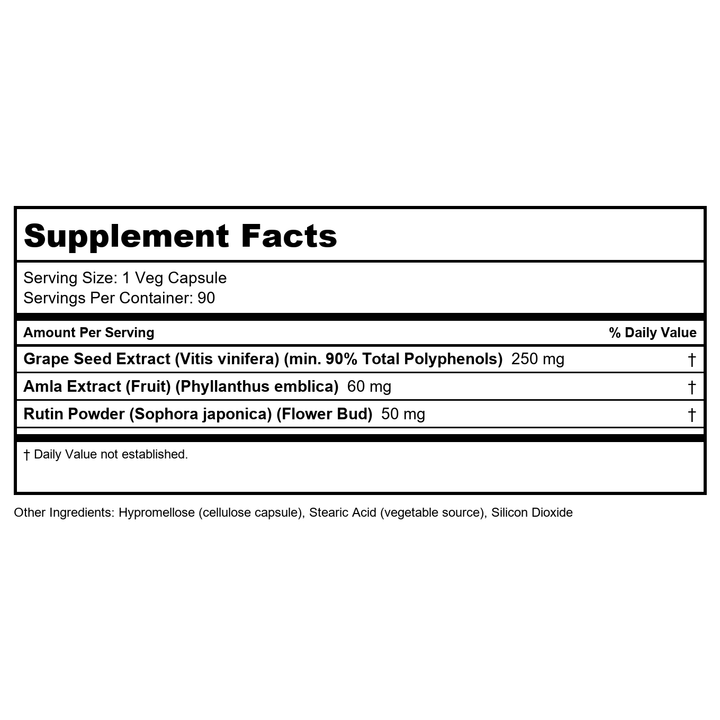 Now Foods Grape Seed Extra Strength 250 mg 90 Vcaps - 3274 - 2 Pack - Supplement Facts panel