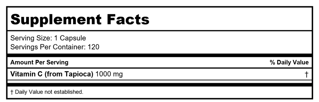 Ecological Formulas Vitamin C-1000 From Tapioca 120 capsules - 2 pack - Supplement Facts panel