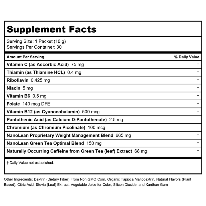Biopharma Scientific NanoLean 30 Servings - - Supplement Facts panel