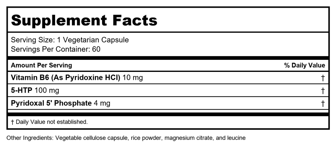 Vital Nutrients 5-HTP 100mg 60 Vcaps - - Supplement Facts panel