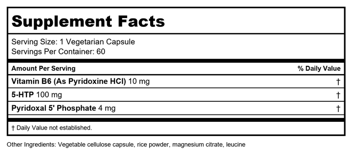 Vital Nutrients 5-HTP 100mg 60 Vcaps - - Supplement Facts panel