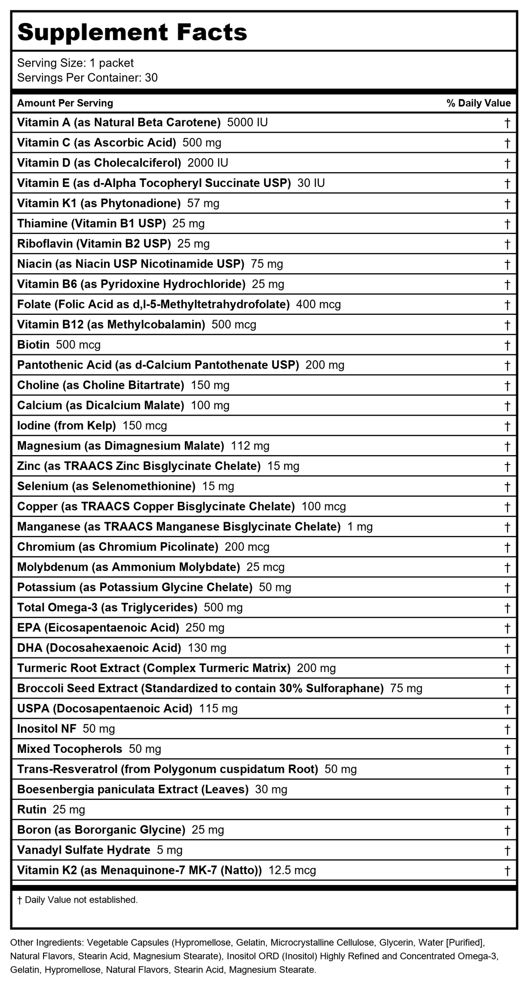 Ortho Molecular Alpha Base Premier Packs 30 Count - - Supplement Facts panel