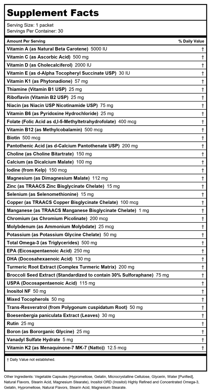 Ortho Molecular Alpha Base Premier Packs 30 Count - - Supplement Facts panel