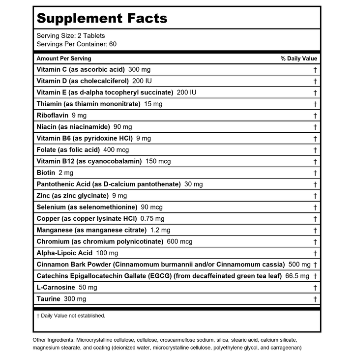 Metagenics MetaGlycemX 60 Tablets - 2 Pack - Supplement Facts panel