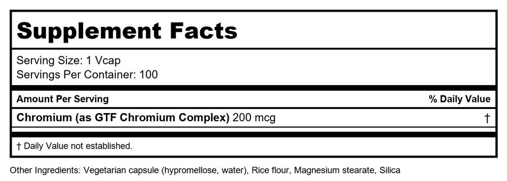 Nature's Way GTF Chromium 100 Vcaps - 3 Pack - Supplement Facts panel