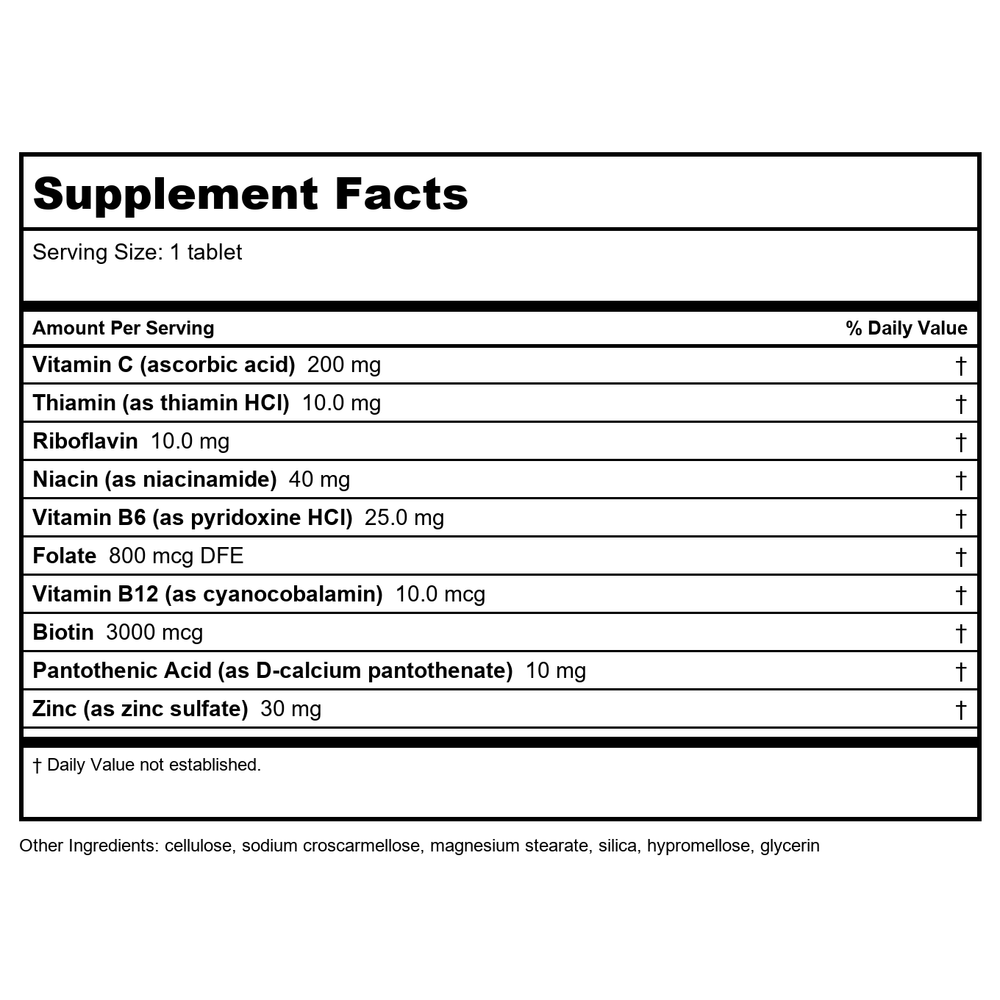 Nature's Way Biotin Forte 3mg with Zinc 60 Tablets - 3 Pack - Supplement Facts panel