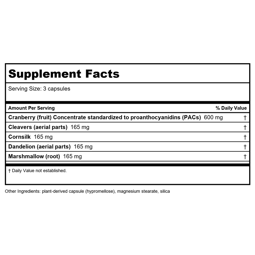 Nature's Way Urinary With Cranberry 100 Vcaps - 2 Pack - Supplement Facts panel