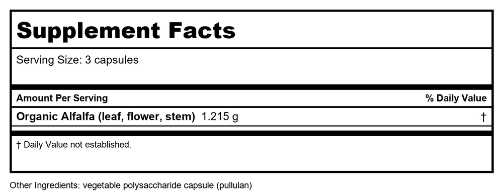 Nature's Way Alfa-Max 100 Vcaps - 2 Pack - Supplement Facts panel