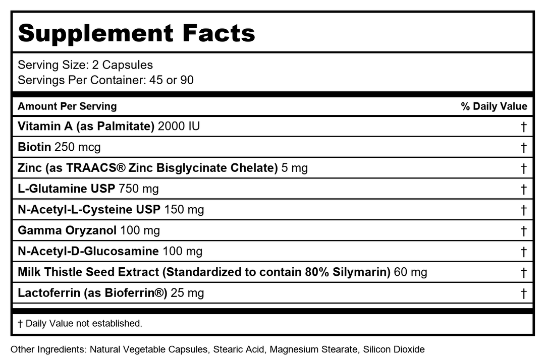 Ortho Molecular Mucosagen 180 Capsules - Supplement Facts panel