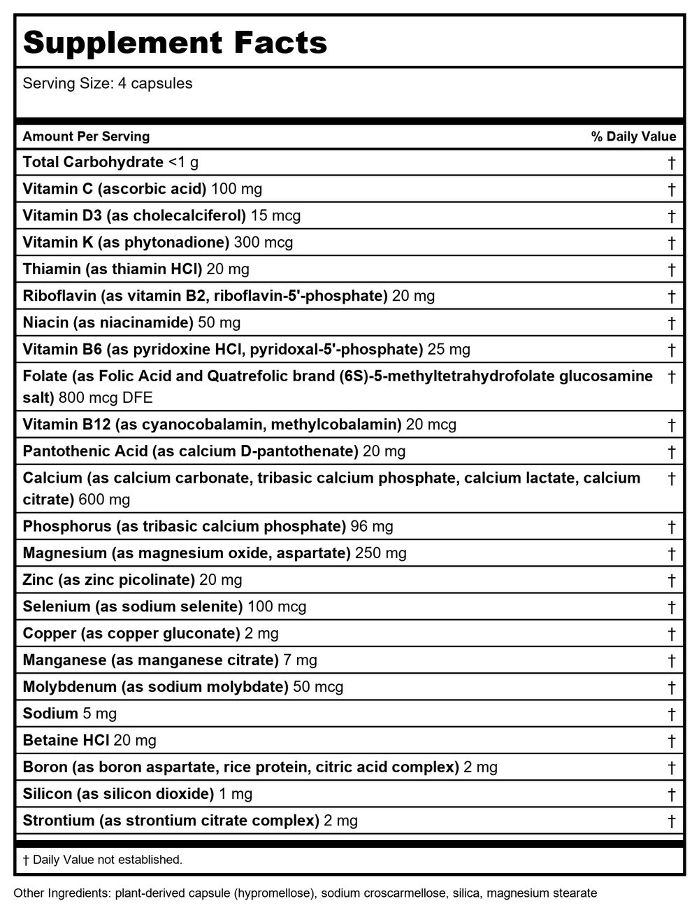 Nature's Way OsteoPrime 120 Capsules - 2 Pack - Supplement Facts panel