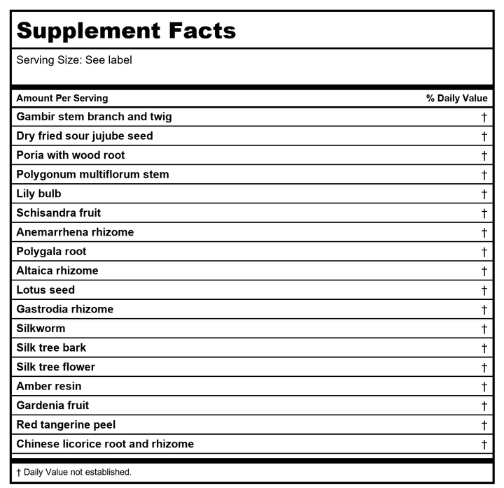 Kan Herb Gentle Warriors Quiet Calm 2oz - Supplement Facts panel