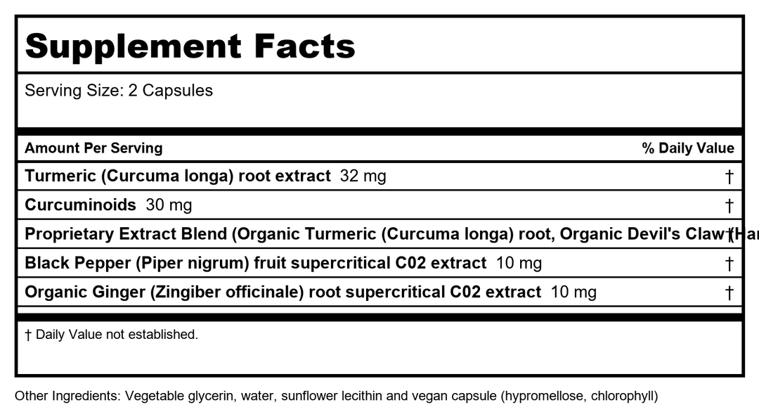 Gaia Herbs - Active Lifestyle - Turmeric Supreme - Joint Health - 60 Vcaps - Supplement Facts panel