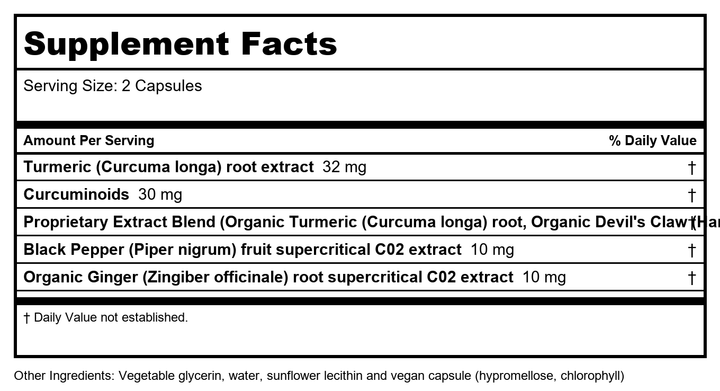 Gaia Herbs - Active Lifestyle - Turmeric Supreme - Joint Health - 60 Vcaps - Supplement Facts panel