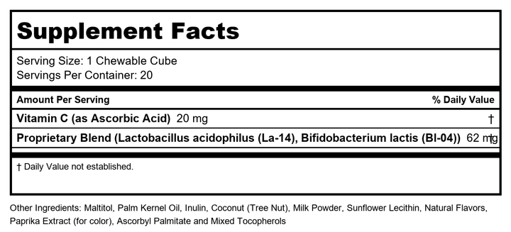 Ortho Molecular Flora Bites 20 Chewables - B073LZP5SG - Supplement Facts panel