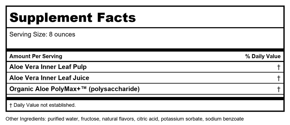 Nature's Way Aloe Vera Inner Leaf Gel & Juice Wild Berry Flavor 33.8 oz - 14282 - 2 Pack - Supplement Facts panel