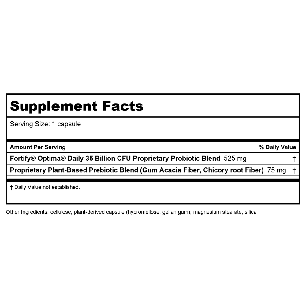 Nature's Way Fortify Optima 35 Billion Probiotic + Prebiotic 60 Capsules - 2 Pack - Supplement Facts panel