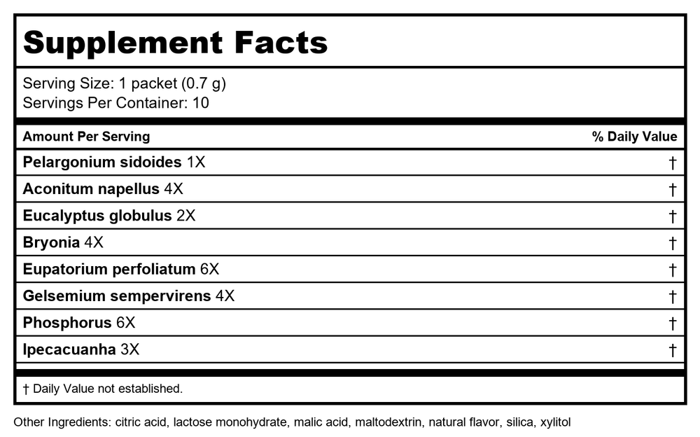 Nature's Way Umcka ColdCare Kids FastActives 10 Packets - 2 Pack - Supplement Facts panel